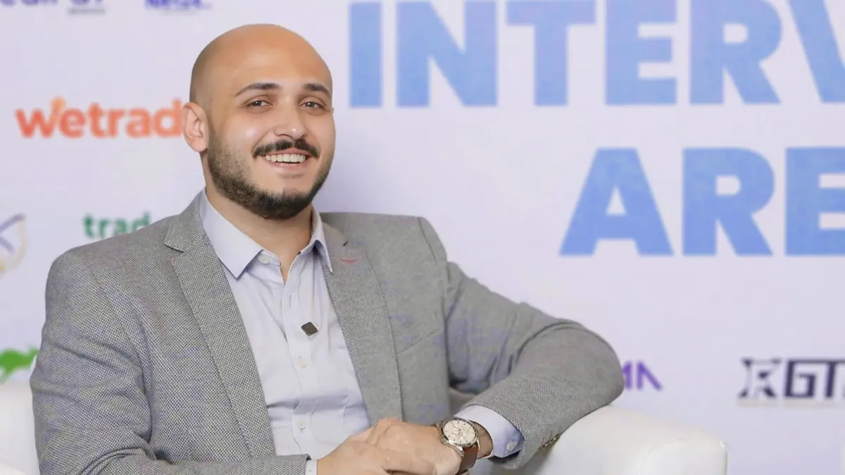 Momen Medhat during an interview at a trading industry event